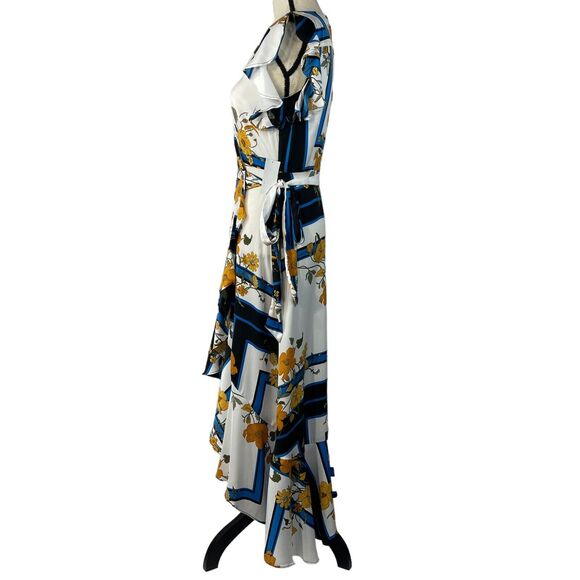 Gigi Parker X-Small Hi-Low Wrap Dress Floral Scarf V-Neck Ruffled Cap Sleeve New - Picture 7 of 13